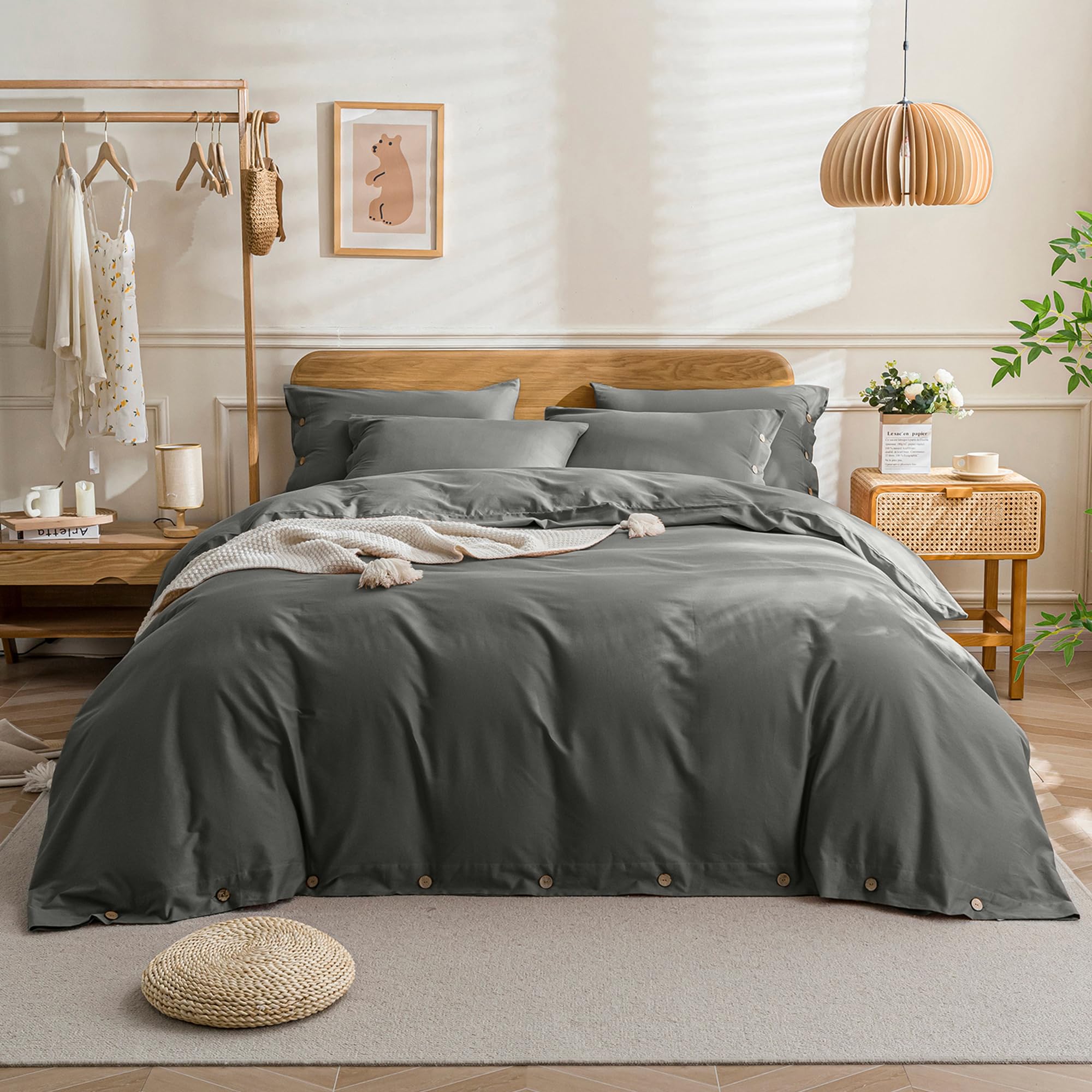 Jellymoni Bedding Duvet Cover California King - 100% Washed Cotton Linen Like Textured Comforter Cover, 3 Pieces Breathable Soft